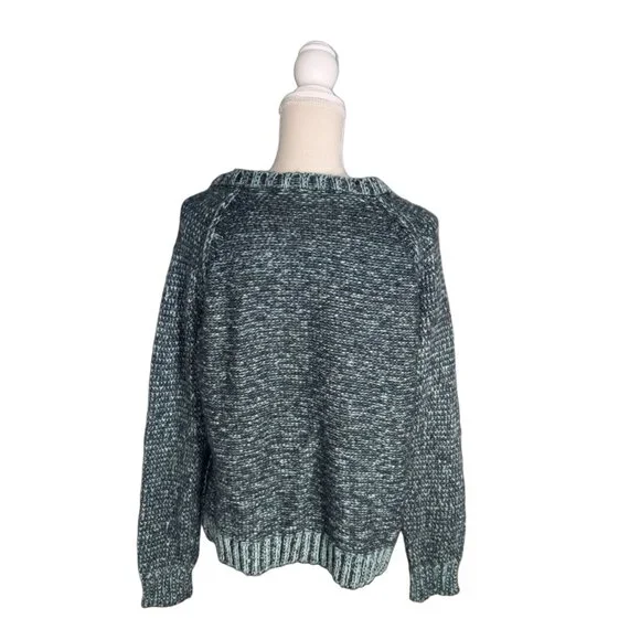 Wooden Ships cable knit pattern sweater size M/L teal blue green wool mohair - Picture 6 of 7